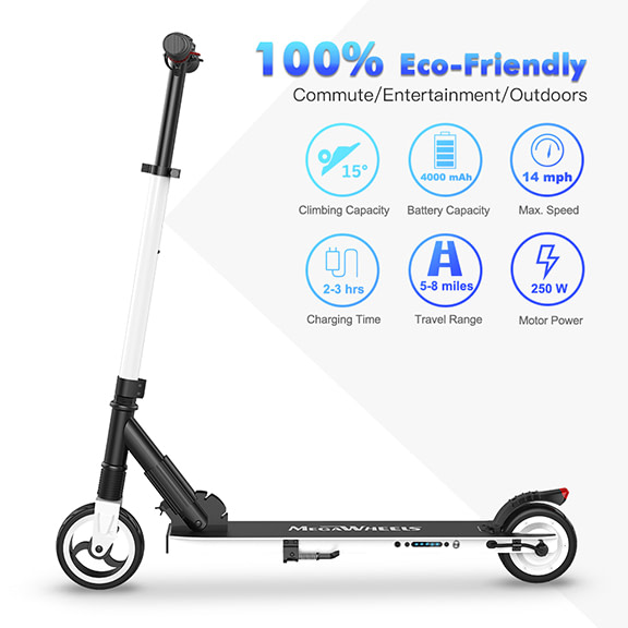MegaWheels S1 Electric Scooter Folding 8.5kg Ultra Light Maximum Speed 23km/h for Short Distance for Teenagers and Adults