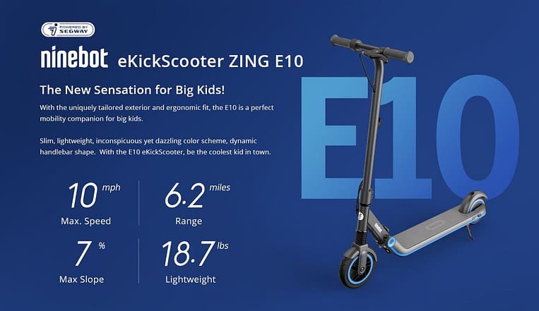 Ninebot ZING E10 - best electric scooter for 8 year old