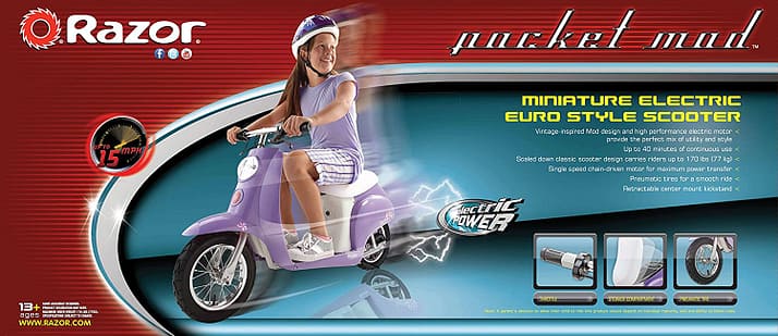Razor Pocket Mod Miniature Euro-Style Electric Scooter for Girls 